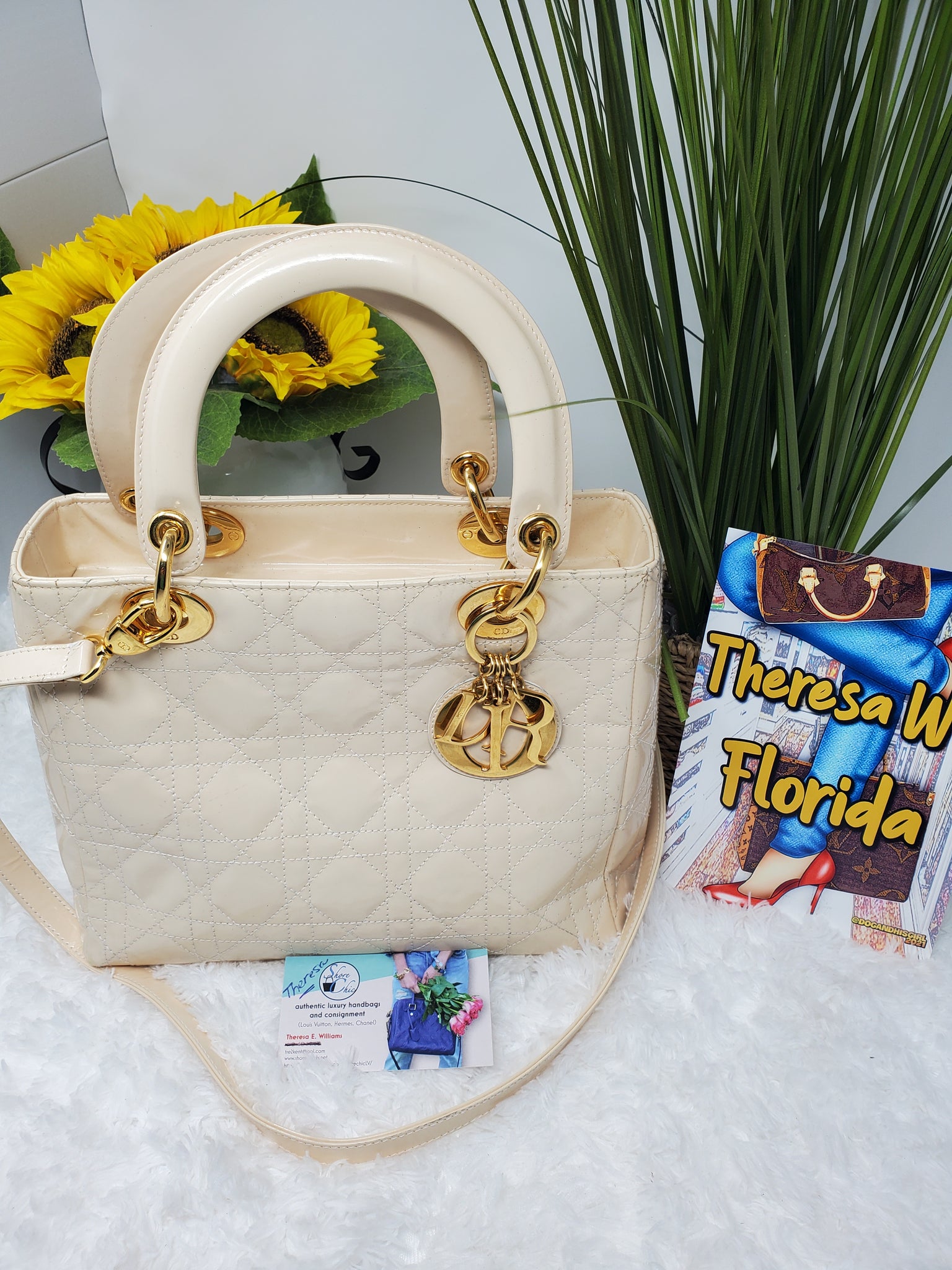 LADY DIOR (authentic pre-owned) MEDIUM CANNAGE IVORY PATENT HANDBAG – Shore  Chic