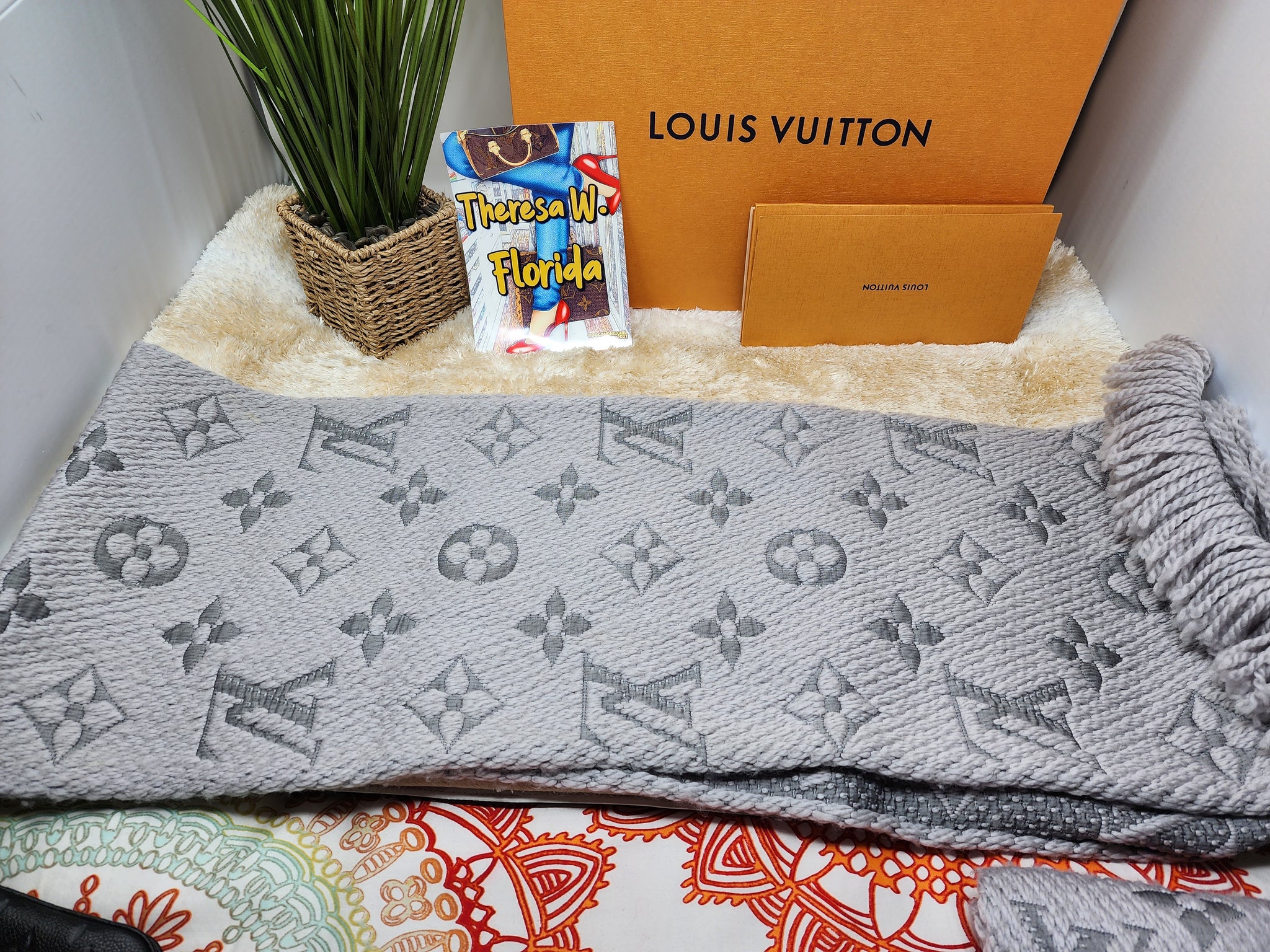 Louis Vuitton Black Logomania Scarf with Box